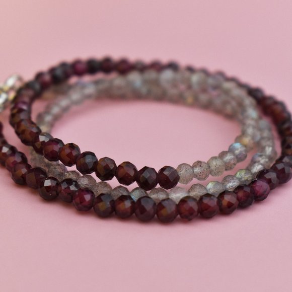 Blue labradorite and garnet necklace, multi stone bead choker - Picture 1 of 7